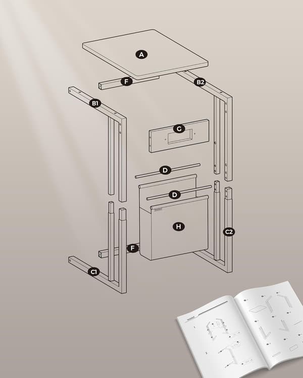 Sidebord, Natbord med Stik, C-formet, Sofabord, Cremefarvet
