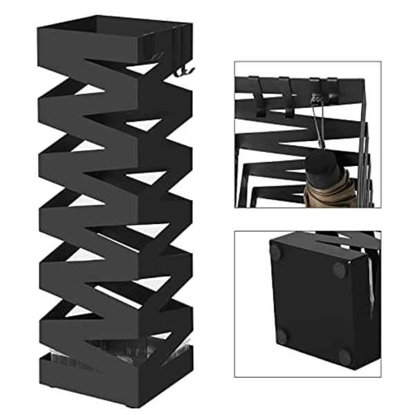 Songmics Metal Paraplyställ, fyrkantigt paraplyhållare rack, Svart