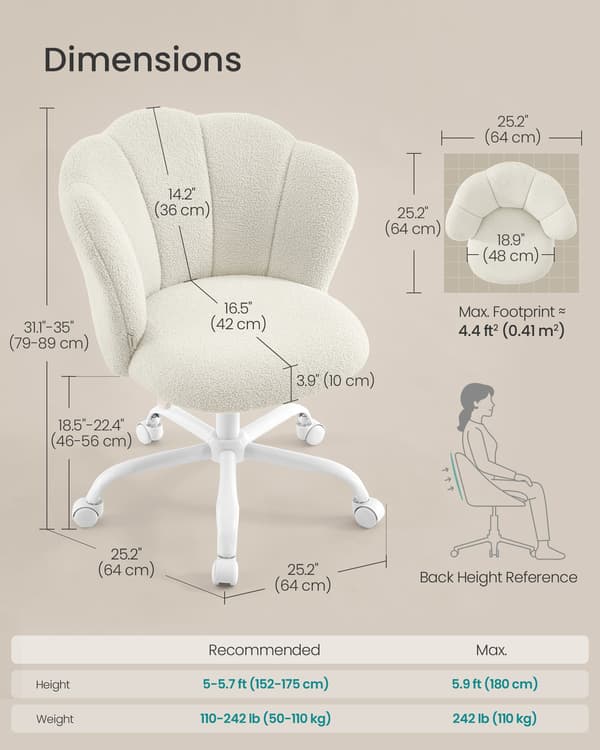 Petal-skrivbordsstol – snurrbar sminkstol i teddyfleece
