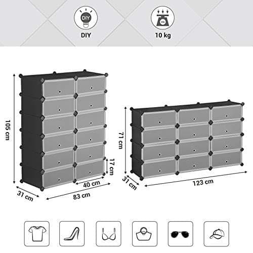 Songmics låsbart skostativ, rektangulær opbevaringsorganisator, 40 x 30 x 17 cm, sort