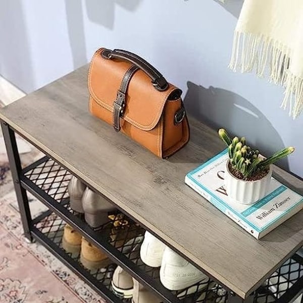 Vasagle skobænk, skostativ med 2 hylder, skoopbevaring, 73 x 30 x 45 cm, greige og sort