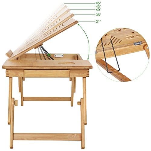 Songmics bambu bärbar dator, vikbar sängbord, höjdjusterbar sofffack
