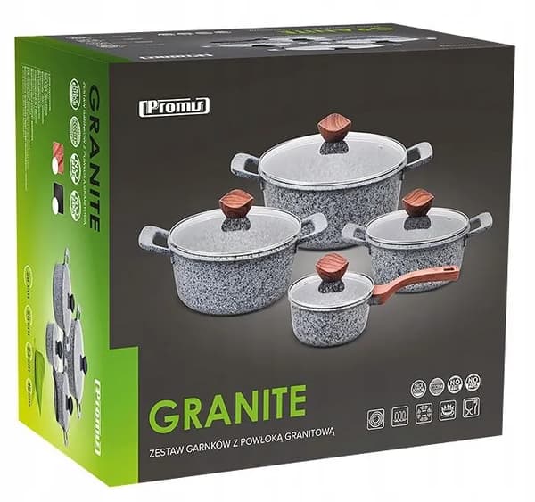Set med 8 kokkärlsset i granit, induktion/gassten, för ugn