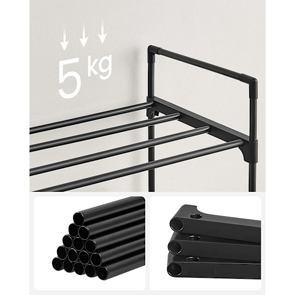 Songmics 3-lags skoreol, skoopbevaringsenhed, metalopbevaringsstativ, 30 x 92 x 54 cm, sort