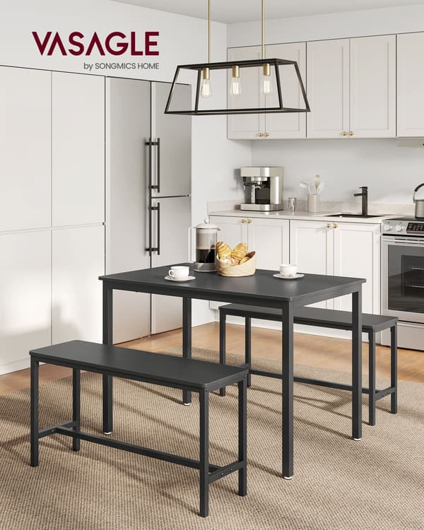 Matbord med 2 bänkar, set om 3, köksbord 70 x 110 x 75 cm
