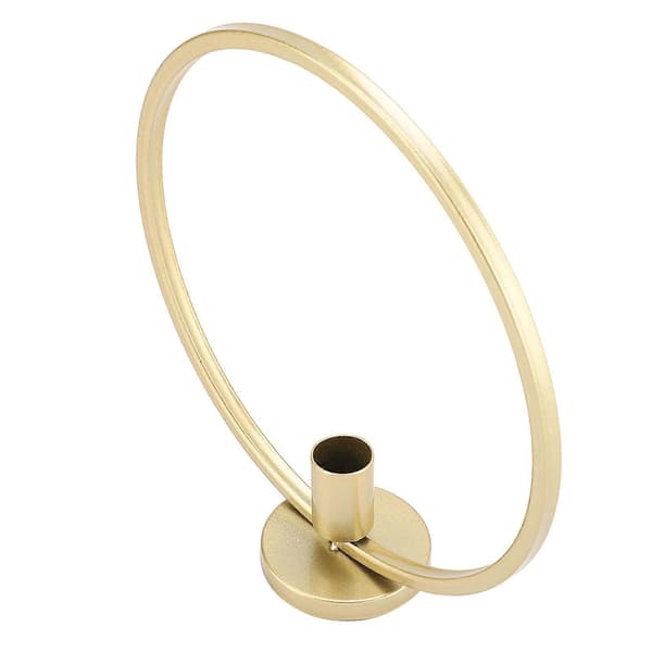 Iron Candlestick, Handcrafted, Desktop Candle Holder for Candlelight Dinner - Round Circle (Gold)