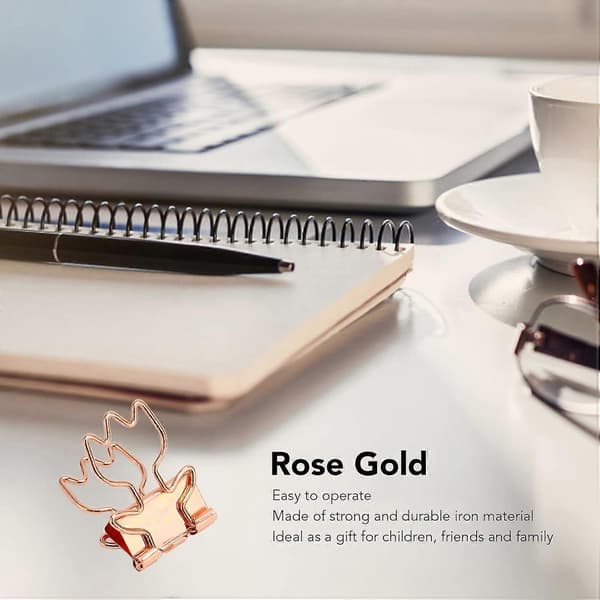 100 stk. Roségull Utfylte binders, binders i rustfritt stål, metallpapirklemmer blomsterformede utfylte kontorklemmer