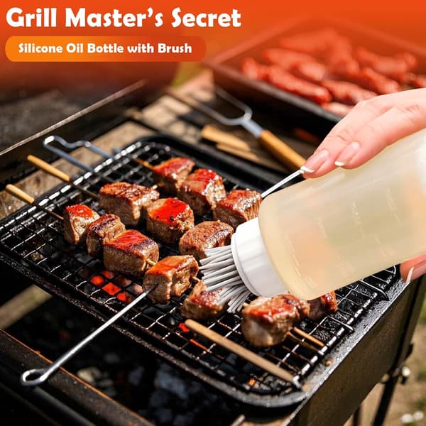Silikonebørste med 35 cl sauceflaske, alt-i-én silikonebagebørste, BPA-fri oliedispenser, let at klemme til grillning, BBQ, bagning, C