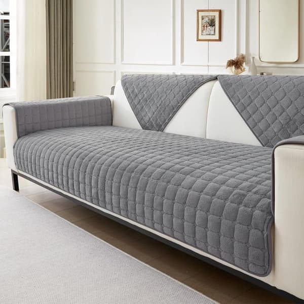 Skridsikkert fløjlssofaovertræk, strækbart vaskbart hyndeovertræk til hunde og kæledyr, 3-personers sofa, grå 70x180 cm