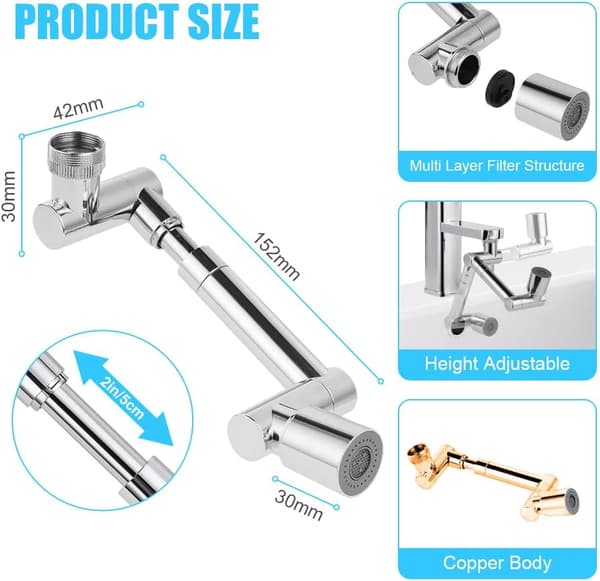 Rotating Multifunctional Extension Faucet, Solid Brass Universal Anti-Splash Filter Faucet Attachment