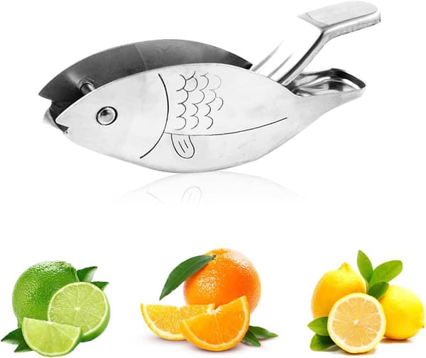 Lemon Squeezer Manual Juicer Stainless Steel Lemon Slice Squeezer Fish-Shaped Manual Juicer Kitchen Utensil for Oranges Lemons Limes