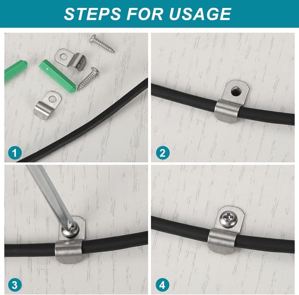 40-pakning stiv rørstropp, passer til 3/8 tommer (10 mm) kabel, 304 rustfritt stål U-formet klemme med 1 hull for rør, ledning, kabel, feste White