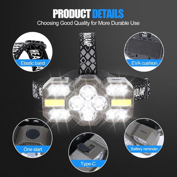 Headlamp Rechargeable, 14 LED High Lumen Super Bright Headlamp with Red Light, Waterproof Lightweight Headlamp, (TD20103)