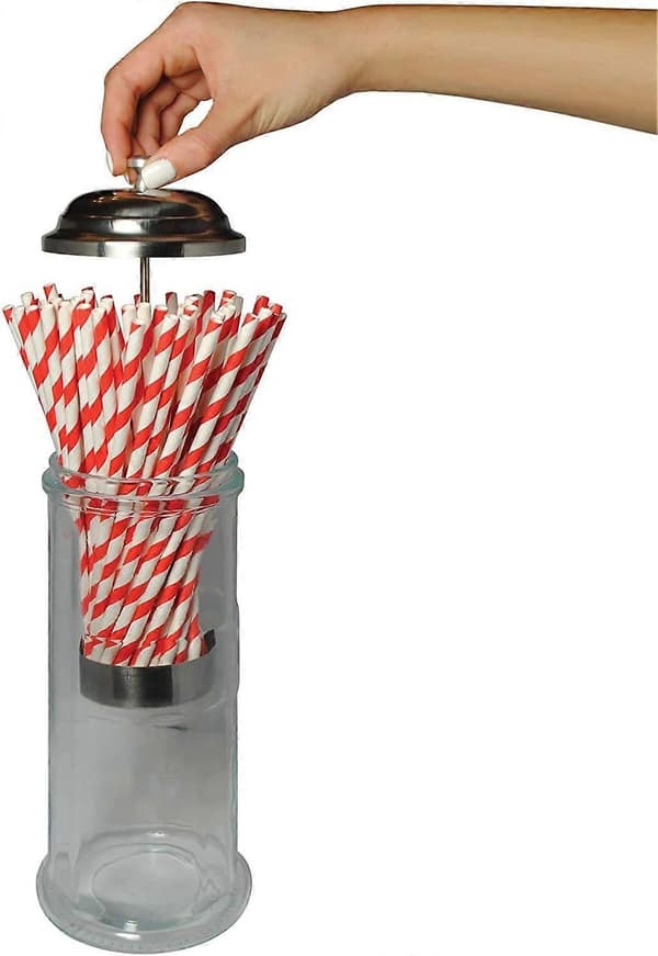 Sugerrørsdispenser - Retro Glasdispenserholder Genanvendelig, 11,5cm x 11,5cm x 27cm, Sølv