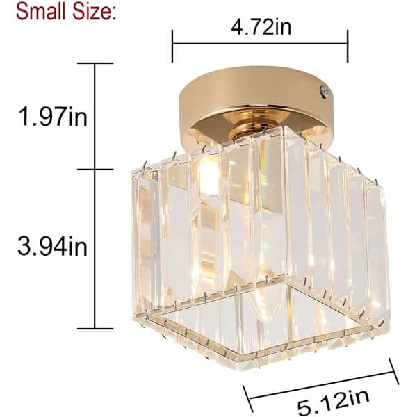 Crystal Ceiling Lamp, 60W Mini Square Chandelier Flush Mount Modern Foldable Close to Ceiling Light, Dining Room Bedroom Kitchen Corridor Yard