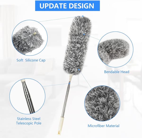 Duster with 100' Telescopic Stainless Steel Extension Pole and Soft Silicone Cap