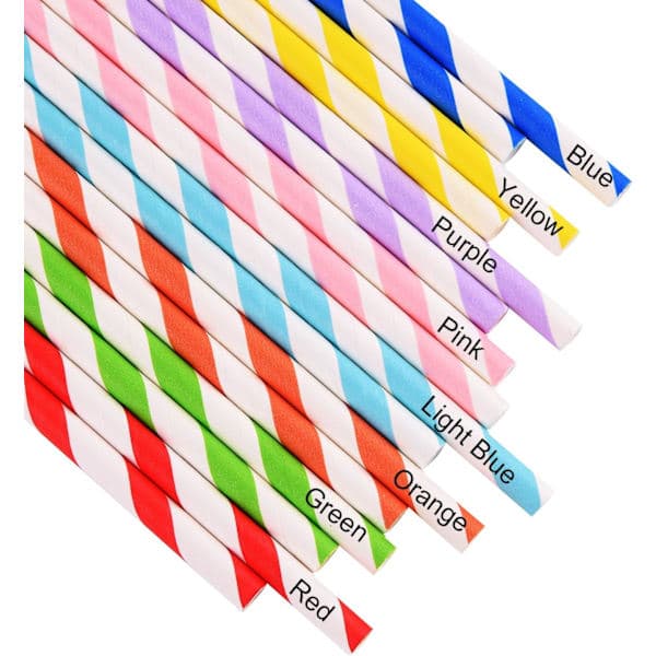 200-pack Biodegradable Paper Straws, Assorted Rainbow Striped, ZQKLA