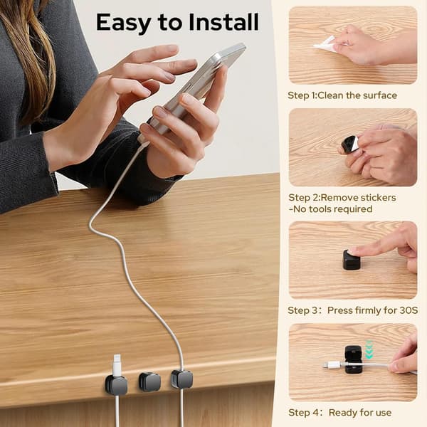 Cable Clips, 8 Pcs Magnetic Cable Organizer with Adhesive, Cable Management Clips, for USB Charging Cable
