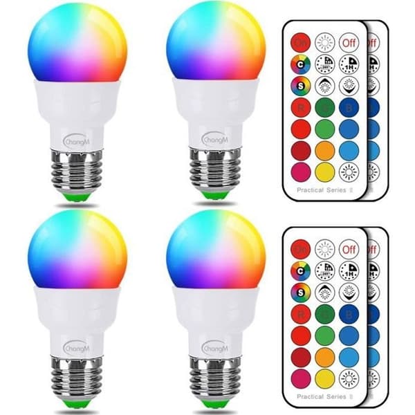 LED-lampe - RGB - E27 - 5W - 12 farger - Fjernkontroll (4-pakning)