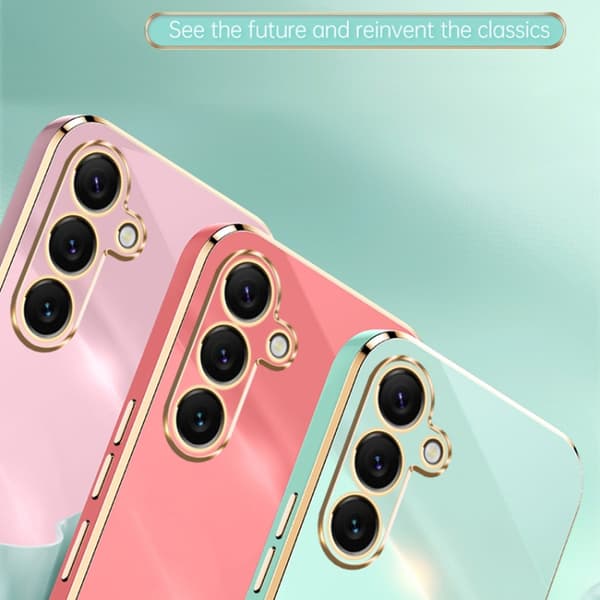 XINLI Straight Edge 6D Electroplated TPU Pink Case for Samsung Galaxy S25 5G Pink Rosa