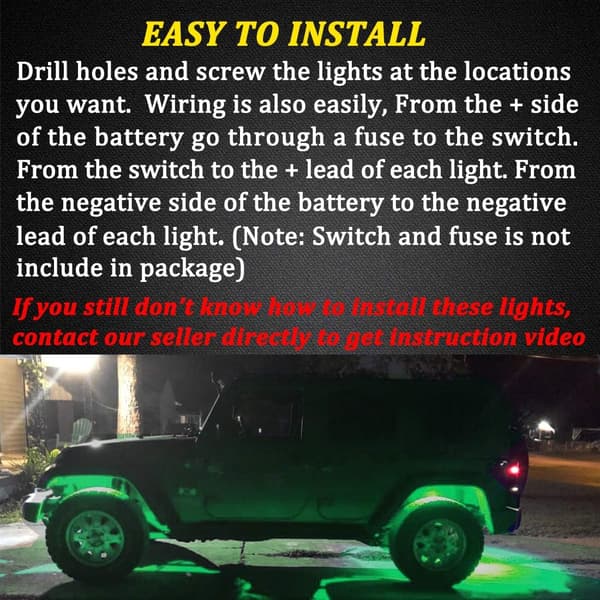 10-pakning LED-steinlys, stripelys, hjulhuslys, underglød LED-lys for lastebiler, golfbiler, Jeep Wrangler