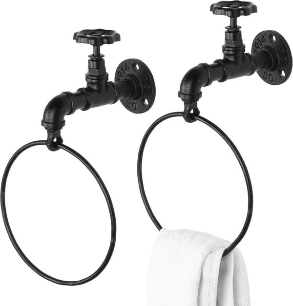 2 st Väggmonterad Rustik Industriell Kran Design Svart Metall Handduksring