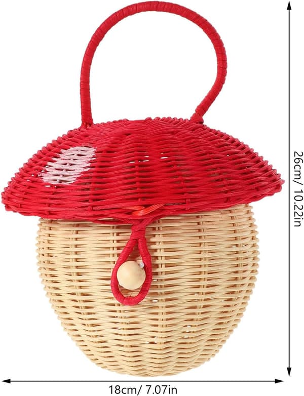 Braided Mushroom Shaped Basket Hand-Woven Sturdy Candy Storage Handbag Decor