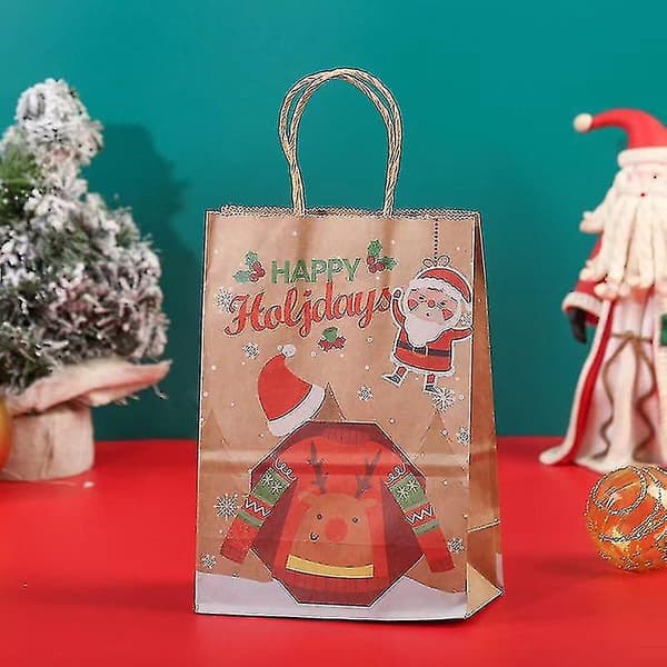 Julklappspåsar, 8 st Jul Kraftpapper Presentpåse Återanvändbar Julklappspåse Jul P