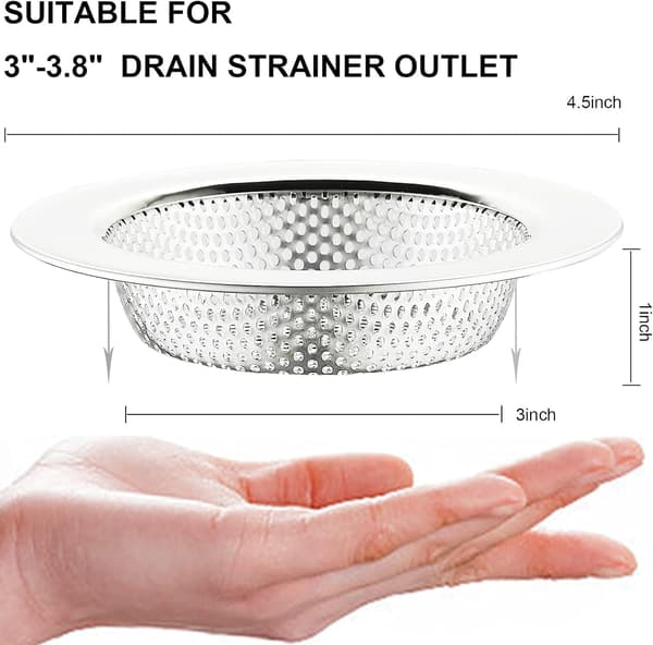 (1 pakke) Rustfri stålsigte til vask, med stor bred kant, 4,5 tommer i diameter, si til vaskeafløb, vaskesi