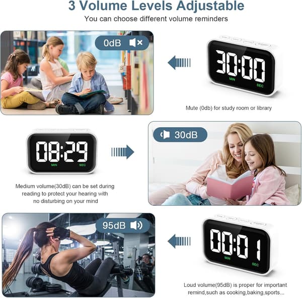 Kjøkkentimer for matlaging, 3,5-tommers digital timer, magnetisk nedtellingstimer med justerbart volum for matlaging, trening, baking