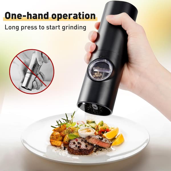 Electric Pepper Mill or Salt Grinder, Battery Operated Automatic Pepper Grinder, Refillable Salt Grinder, One-Hand Operation