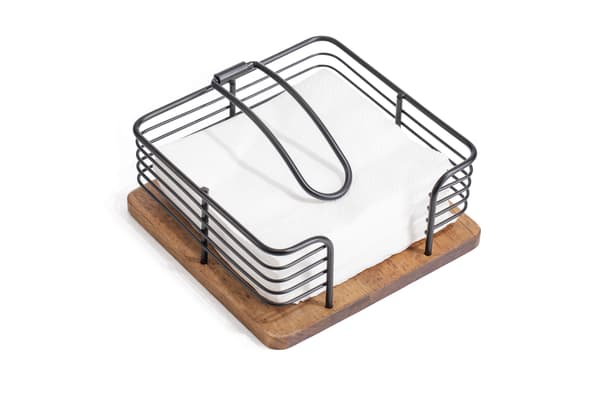 MODERN KITCHEN Servietholder i sort metal og gummitræ 19x19x7 cm