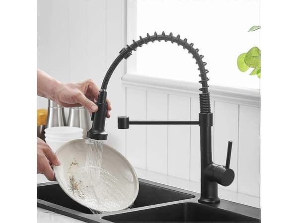 Brushed Nickel Kitchen Faucet with Pull-Down Spray, 360° Swivel Single Handle Mixer, Solid Brass High Arc Sink Faucet for EU AU CA
