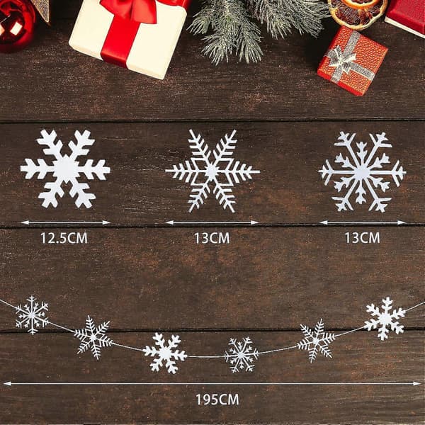 16 Pieces X 1.9 Meter Hanging Snowflake Decorations For Christmas Holiday Decorations In White