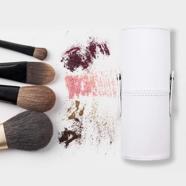 Makeup børsteholder i læder, rejsevenlig, bærbar børsteholder (hvid)