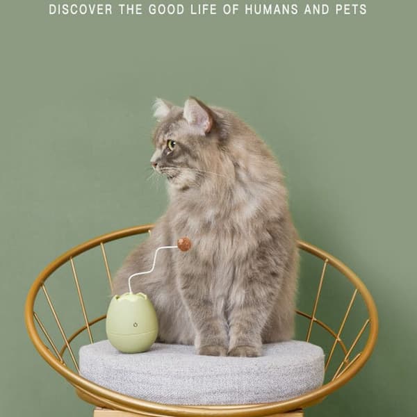 Cat Eggshell Swing Ball Toy Funny Interactive Cat Stick Toy Automatic Play with -White