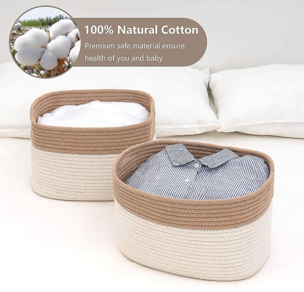 Cotton Rope Storage Baskets, Set of 2, 15\"x 10\"x 9\", Foldable Decorative Woven Basket with Handles