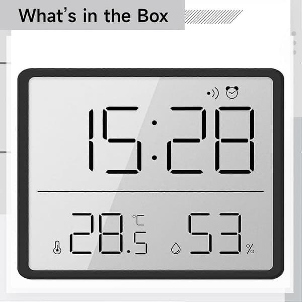 Portable Battery-Powered Temperature and Humidity Meter with LCD Screen, Multifunctional Alarm, Ultra-Thin Digital Wall Clock (FMY)