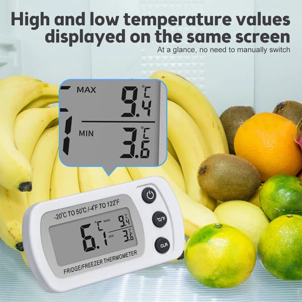 Digital Freezer Thermometer with Temperature Memory, Refrigerator, Suitable for Kitchen White