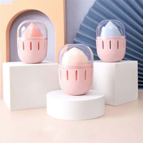 Makeup Sponge Holder Stand Hållare Skyddande Bärväska för Resesalong