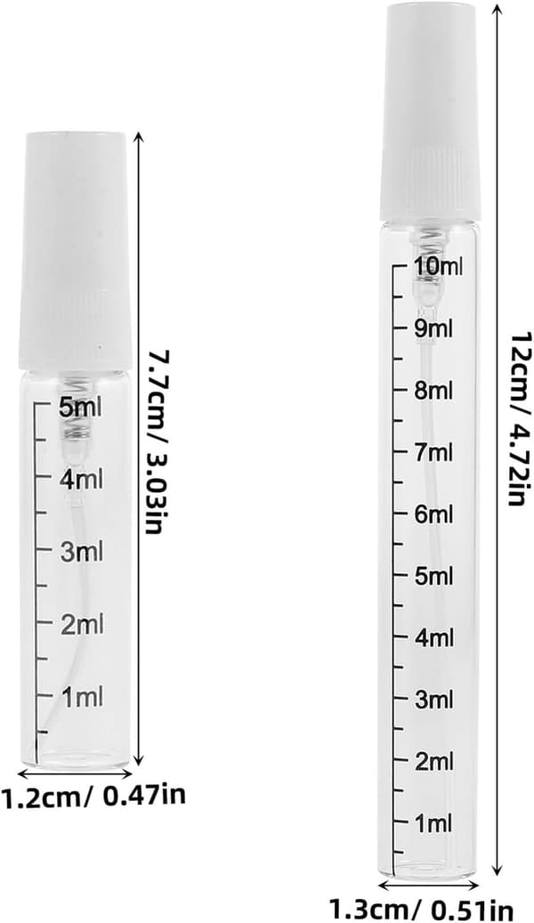 10 st parfymsprayflaskor i glas 5 ml 10 ml påfyllningsbara provflaskor med finfördelare, bärbar resestorlek för toalettartiklar och smink