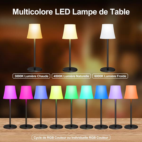 Wireless Table Lamp, Rechargeable Bedside Lamp Adjustable Brightness 3 Color Temperatures and RGB, IP54