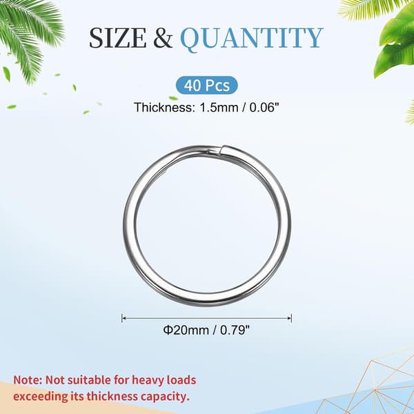 Split Nøgleringe, 1,4 mm tyk 20 mm OD 304 rustfrit stål åben springring solid flad nøglering løkke spænde til nøgleringe bilophæng, 40 stk. Black SQUARE