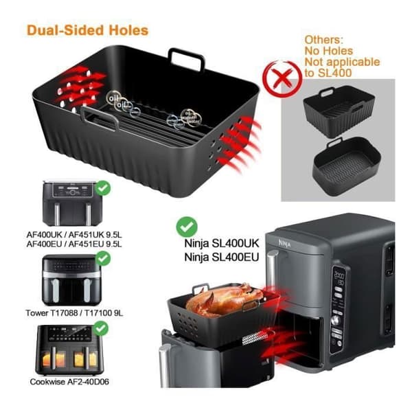 2-pak Airfryer Form til Dobbeltstablet Airfryer, Silikoneformtilbehør til Airfryer-retter til Køkkenet, yd