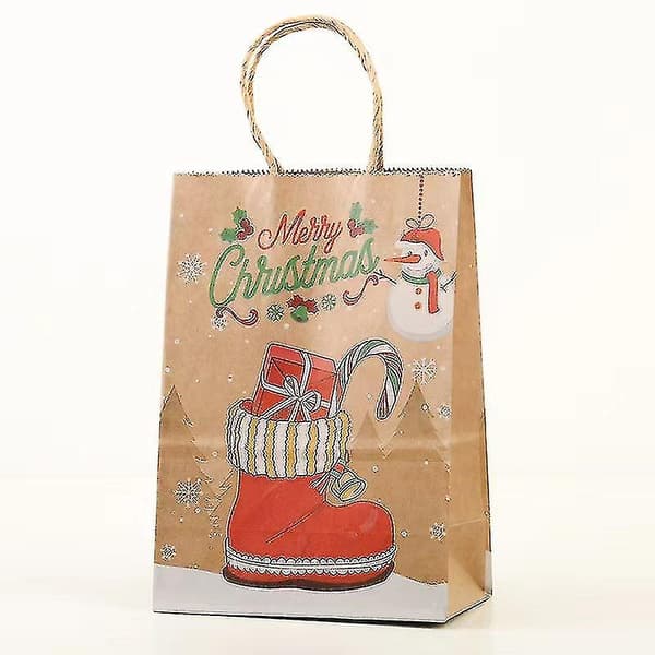 Julklappspåsar, 8 st Jul Kraftpapper Presentpåse Återanvändbar Julklappspåse Jul P
