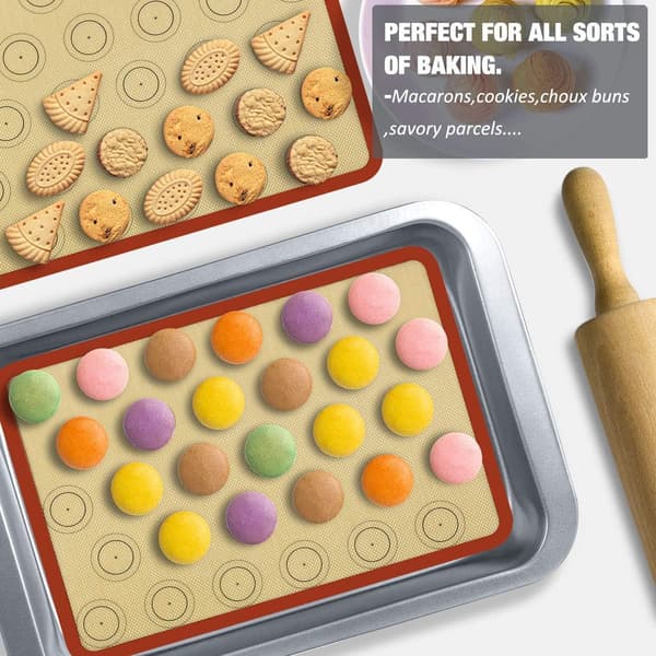 Bageglans: Perfekt til Macarons Silikone Bagemåtter, Non-Stick, Professionel Kvalitet, Temperaturbestandig, Jævn Varmefordeling, Nem
