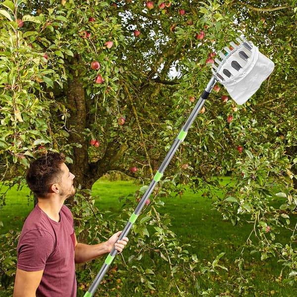 Fruit picker with bag, detachable fruit picker, with telescopic handle, 2m stainless steel fruit picker, collection bag