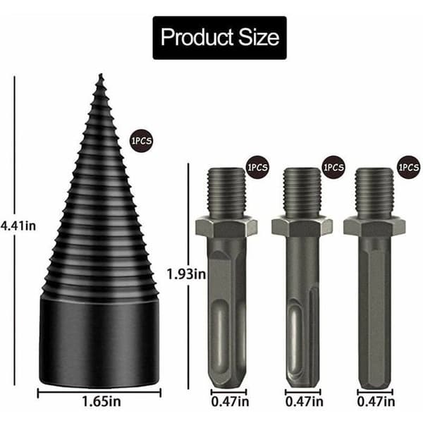 42mm Conical Log Splitter Drill Bit for Drill Durable Tool with 3 Handles YYV
