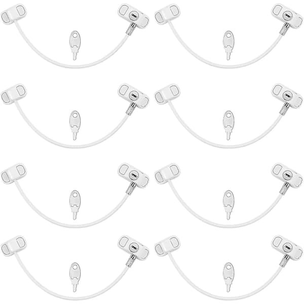 Window Restrictor Lock 8-pack Aluminum Safety Cable Lock for Childproofing Windows and Doors White