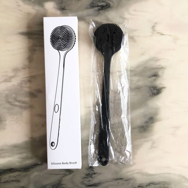 Soft Silicone Back Scrubber for Shower with Long Handle - BPA-Free and Hypoallergenic - Full Back Cleaning - Black